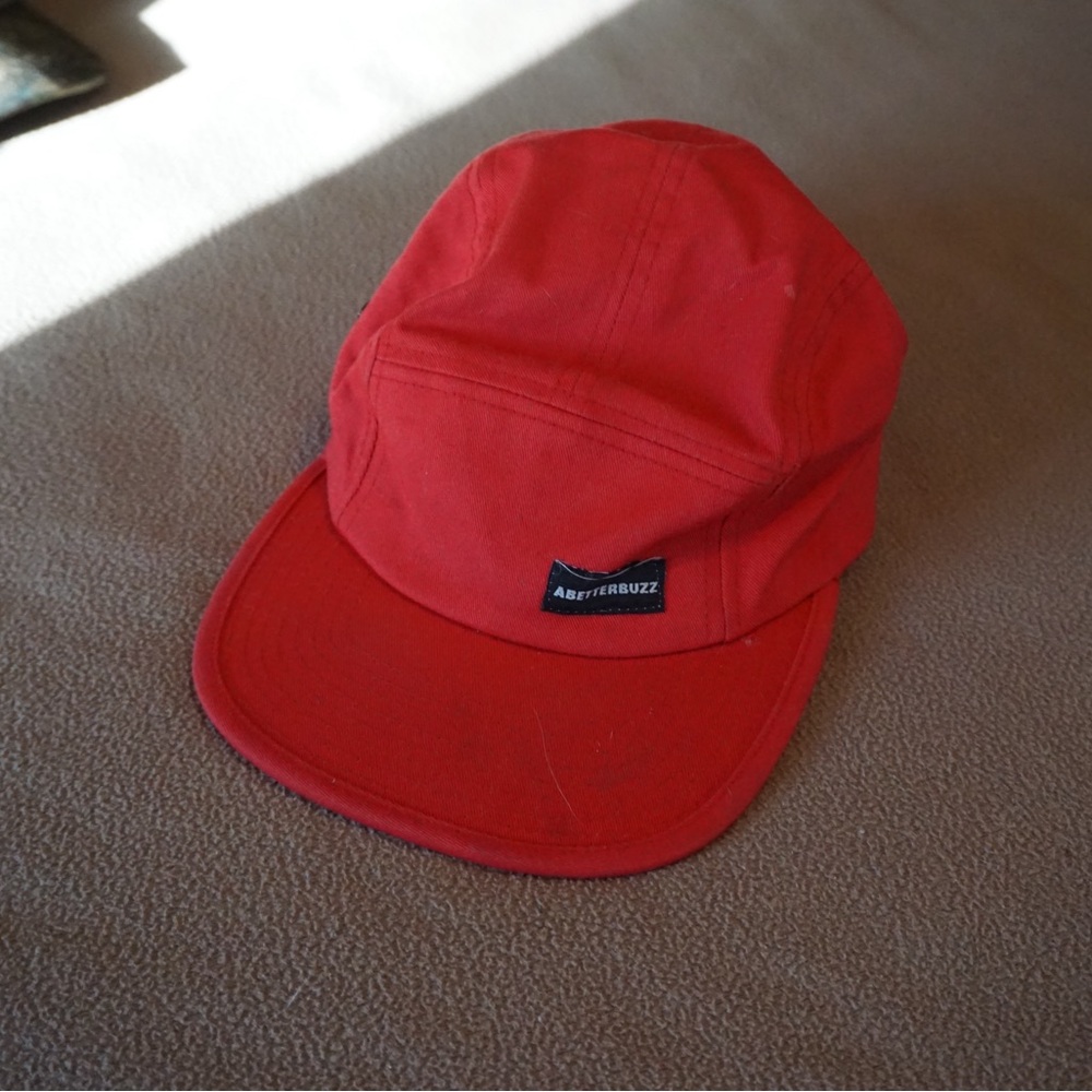 5-panel bright red hat, abetterbuzz branded